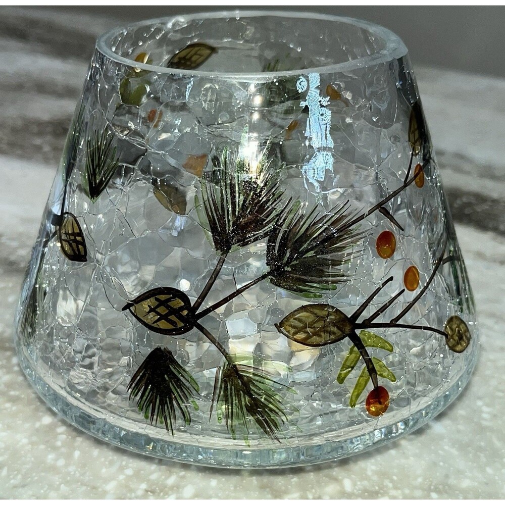 Yankee Candle Crackle Glass Candle Topper Lamp Shade Winter Berry Branches